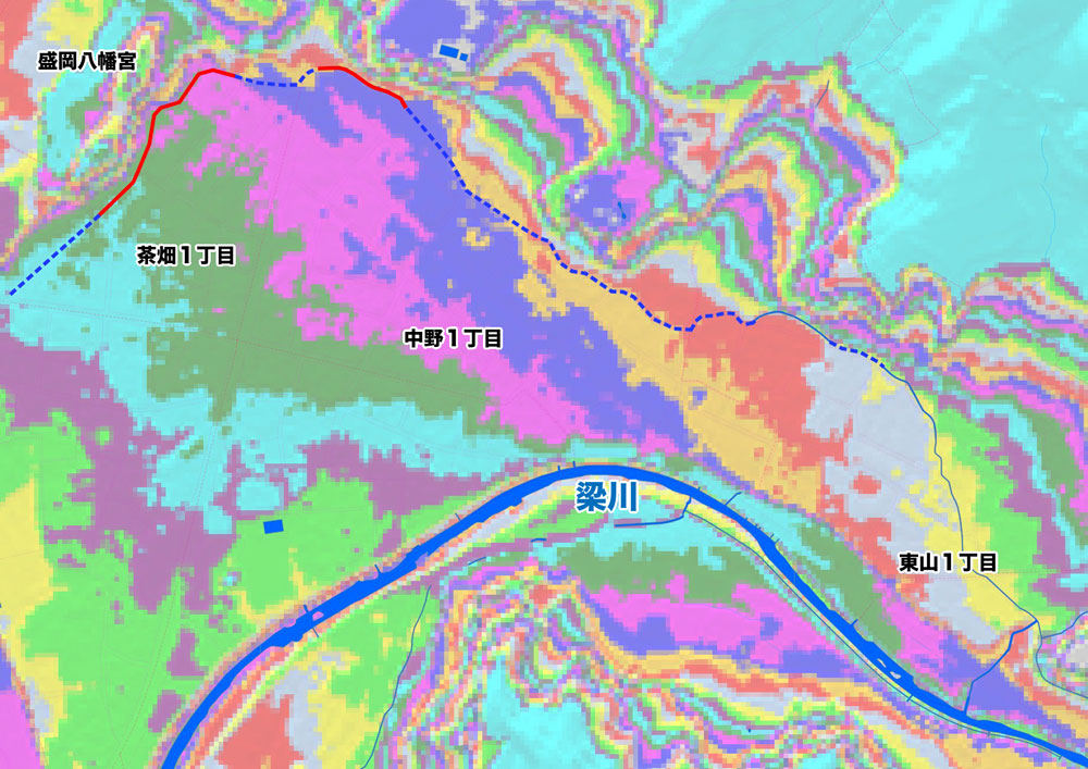 梁川-東山-中野-茶畑-標高